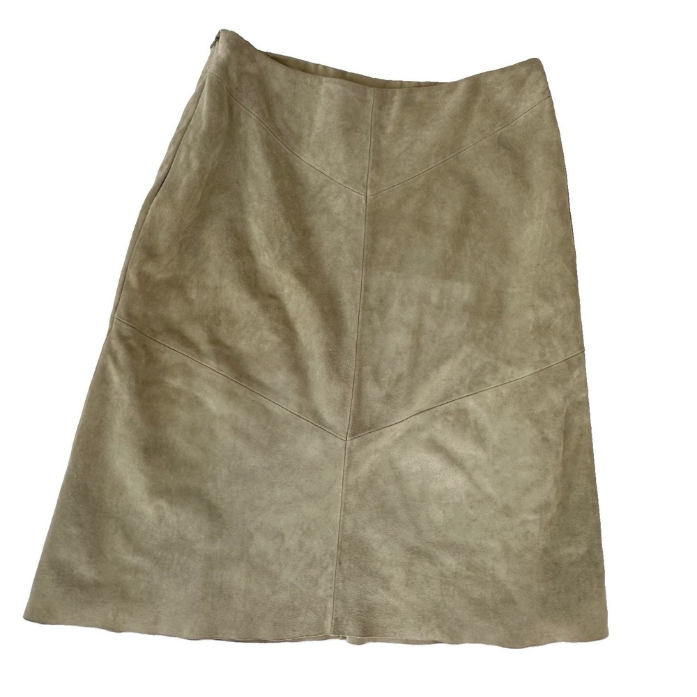 Banana Republic Genuine Leather Skirt Sage Green A-Line Suede Finish Y2K Size 6 - Picture 6 of 6
